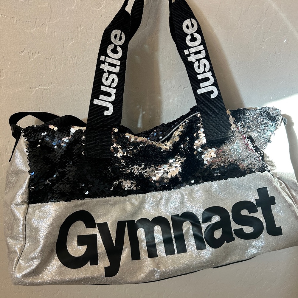 Justice Black and Silver Sequin Gymnast Bag